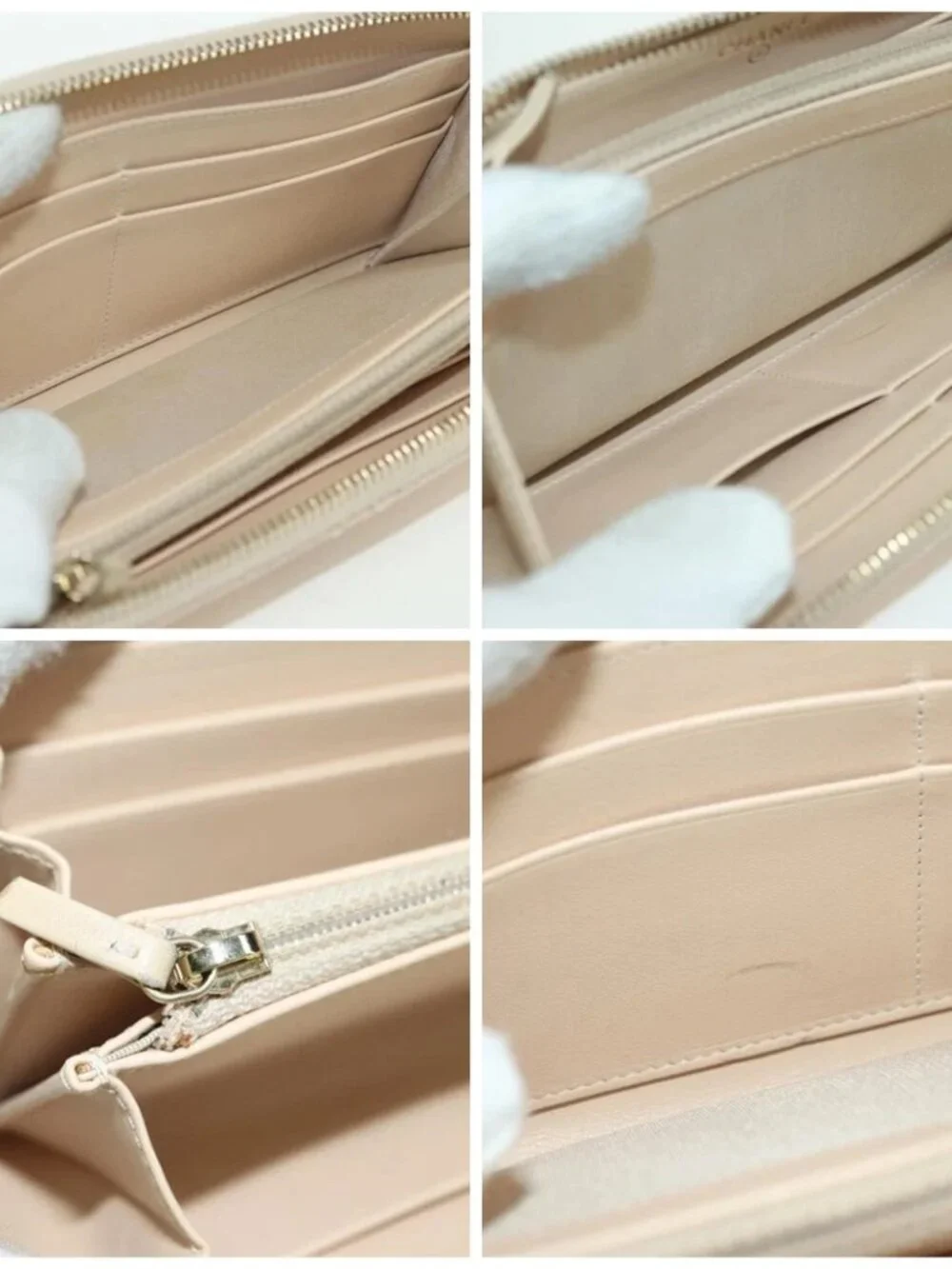 CHANEL Long Wallet Lamb Skin Beige Gold CC Auth 167178SAM